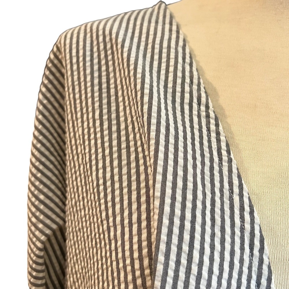 Striped Tie Front Cardigan Asymmetrical Lagenlook Boho Grunge Cover Up Size M - Picture 9 of 13